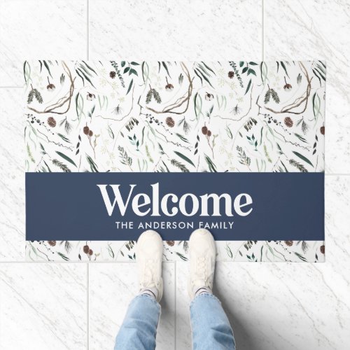  Modern minimal elegant navy blue welcome Doormat