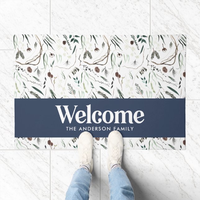  Modern minimal elegant navy blue welcome Doormat (Indoor)
