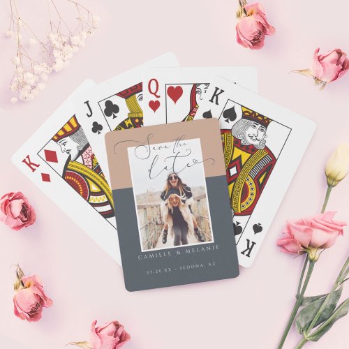 Modern Minimal Elegant Navy  Tan Two Tone Photo Poker Cards