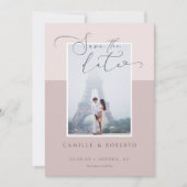 Modern, Minimal & Elegant Pink Two Tone Photo Save The Date (Front)