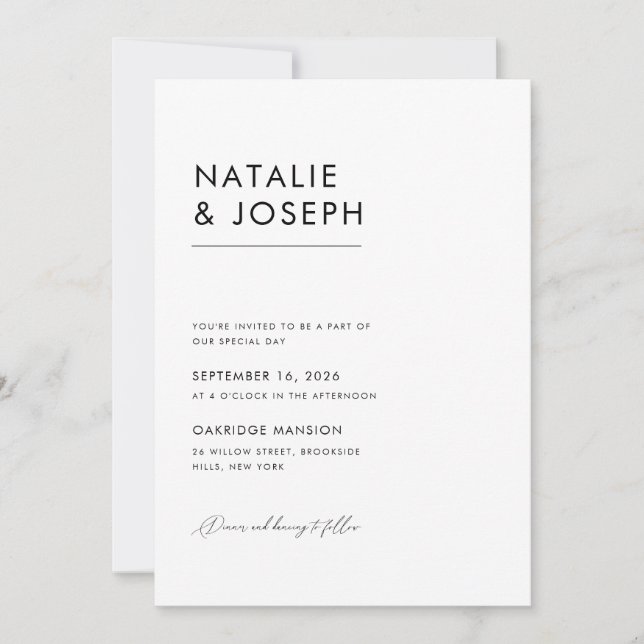 Modern Minimal Elegant QR Code All In One Wedding Invitation (Front)