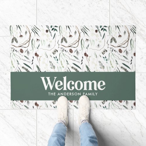  Modern minimal elegant sage green welcome Doormat