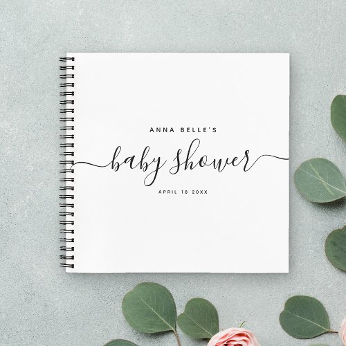 Modern Minimal Elegant Script Baby Shower Guest Notebook