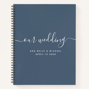 Modern Minimal Elegant Script Blue  Wedding Guest Notebook