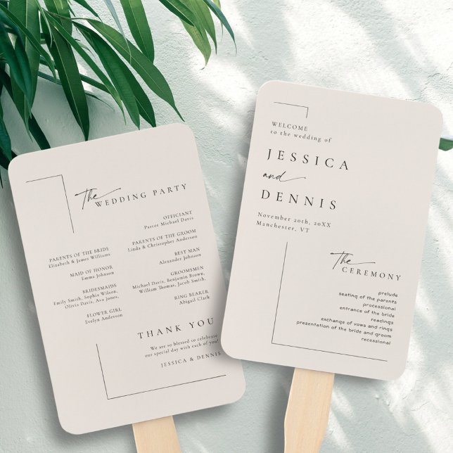 Modern Minimal Elegant Script Chic Wedding Program Hand Fan (Creator Uploaded)