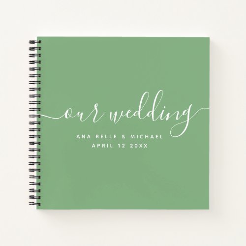 Modern Minimal Elegant Script Green Wedding Guest Notebook