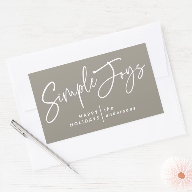 Modern, minimal elegant script holiday photo rectangular sticker (Envelope)