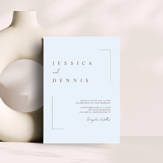 Modern Minimal Elegant Script Light Blue Wedding Invitation (Creator Uploaded)