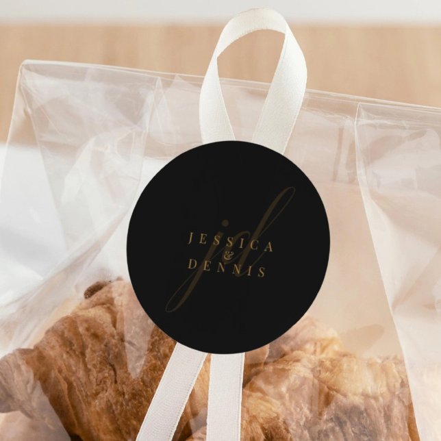 Modern Minimal Elegant Script Monogram Wedding Classic Round Sticker (Creator Uploaded)