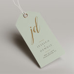 Modern Minimal Elegant Script Monogram Wedding Gift Tags<br><div class="desc">Modern Minimal Elegant Calligraphy Script Monogram Wedding Gift Tags Add a touch of elegance to your wedding favors with these stunning, modern, minimalist, and elegant calligraphy script monogram gift tags. Crafted in classic sage green, brown and gold, these tags are the perfect way to personalize your gifts and thank your...</div>
