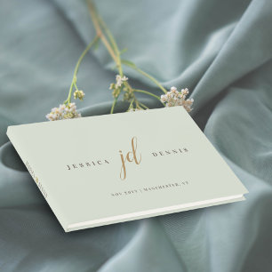 Modern Minimal Elegant Script Monogram Wedding Guest Book