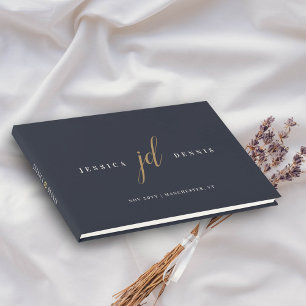Modern Minimal Elegant Script Monogram Wedding Guest Book