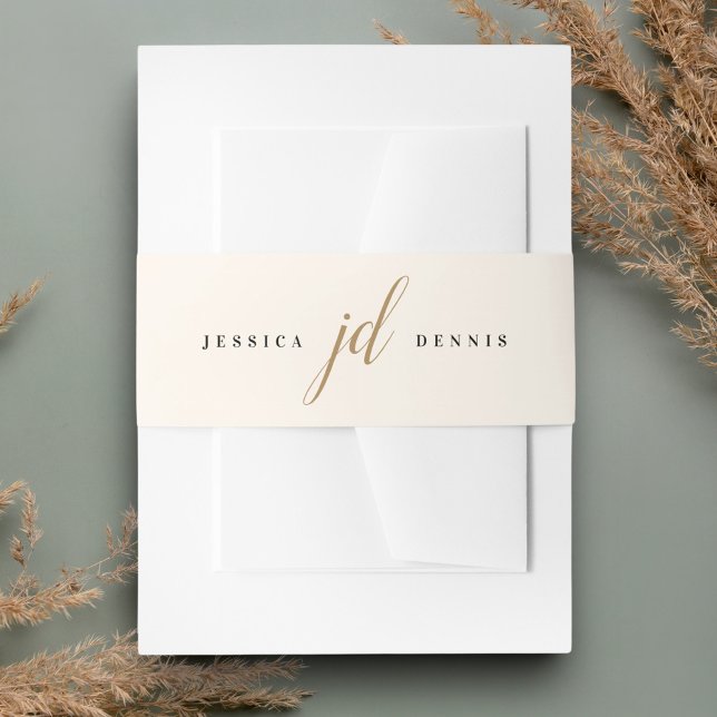 Modern Minimal Elegant Script Monogram Wedding Invitation Belly Band (Creator Uploaded)
