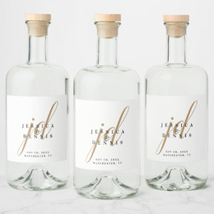 Modern Minimal Elegant Script Monogram Wedding Liquor Bottle Label