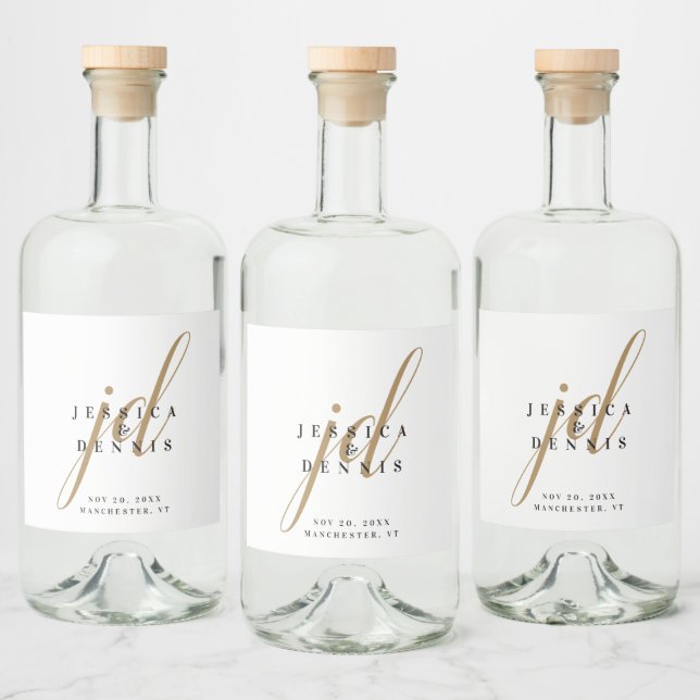 Modern Minimal Elegant Script Monogram Wedding Liquor Bottle Label (Bottles)