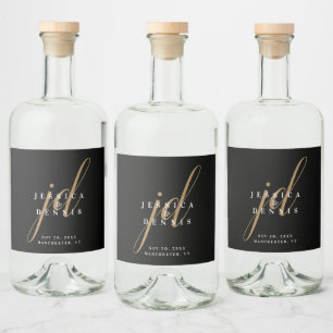 Modern Minimal Elegant Script Monogram Wedding Liquor Bottle Label