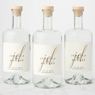 Modern Minimal Elegant Script Monogram Wedding Liquor Bottle Label