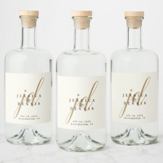 Modern Minimal Elegant Script Monogram Wedding Liquor Bottle Label
