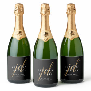 Modern Minimal Elegant Script Monogram Wedding Sparkling Wine Label