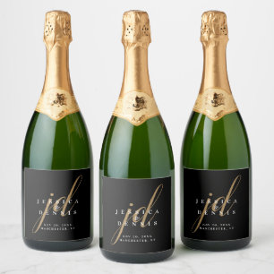 Modern Minimal Elegant Script Monogram Wedding Sparkling Wine Label