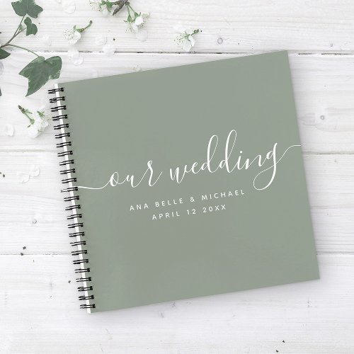 Modern Minimal Elegant Script Sage Wedding Guest Notebook