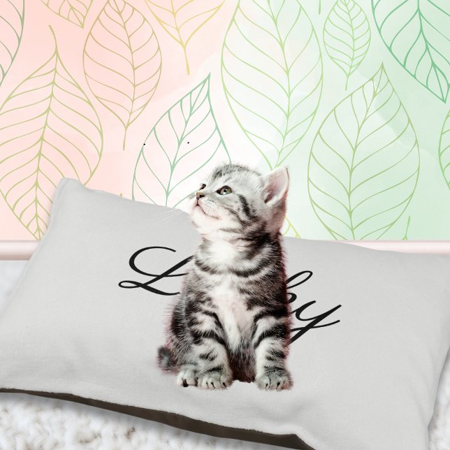 Modern Minimal Elegant Silver-Gray Cat Pet Bed (An elegant cat bed in light gray, to personalize with your pet's name in script lettering)