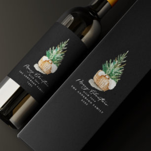 modern minimal elegant simple black winter wine label
