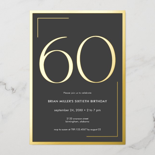 Modern Minimal Elegant Sixtieth Birthday Foil Invitation (Front)