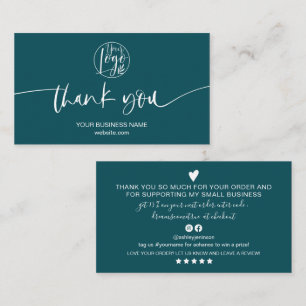 Modern minimal emerald script order thank you business card