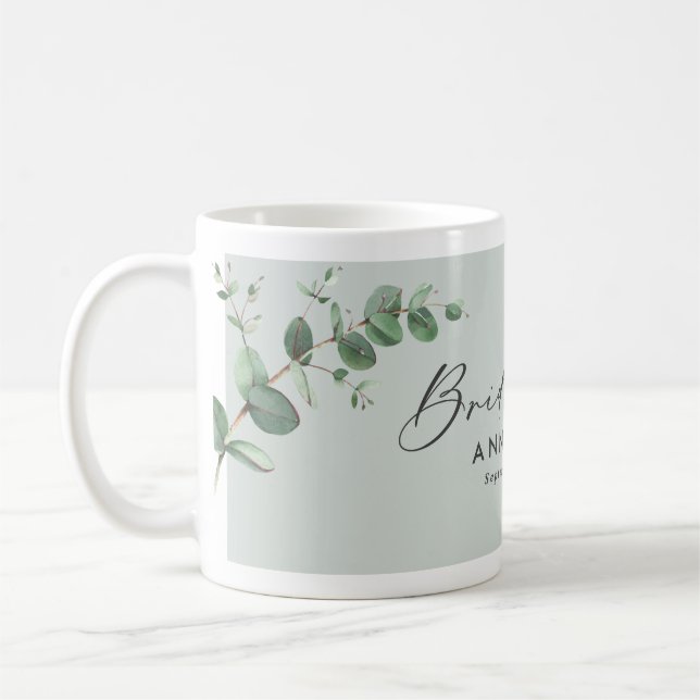 Modern minimal eucalyptus bridesmaid wedding coffee mug (Left)