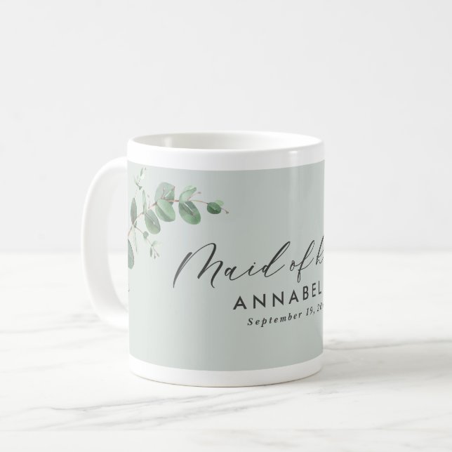 Modern minimal eucalyptus maid of honor wedding coffee mug (Front Left)