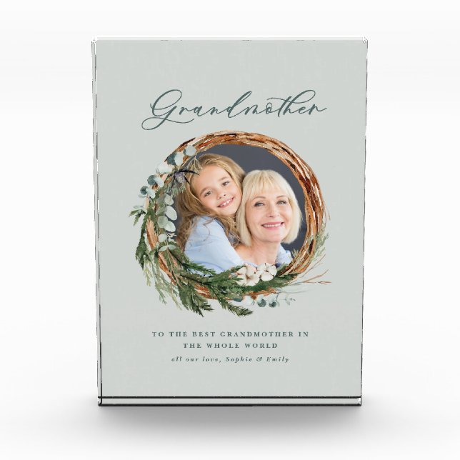 Modern minimal eucalyptus wreath photo grandmother (Front)