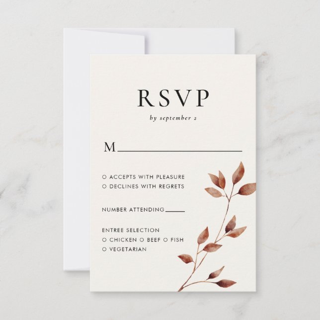 Modern Minimal Fall Leaves Autumn Wedding RSVP Card (Front)