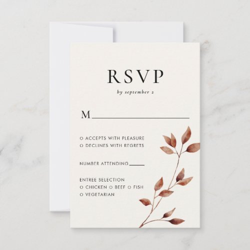 Modern Minimal Fall Leaves Autumn Wedding RSVP Card