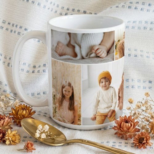 Modern Minimal Family 8 Photo Collage Keepsake Coffee Mug