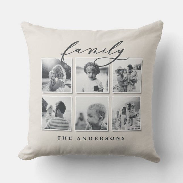 Modern minimal family multi photo home decor throw pillow (Front)