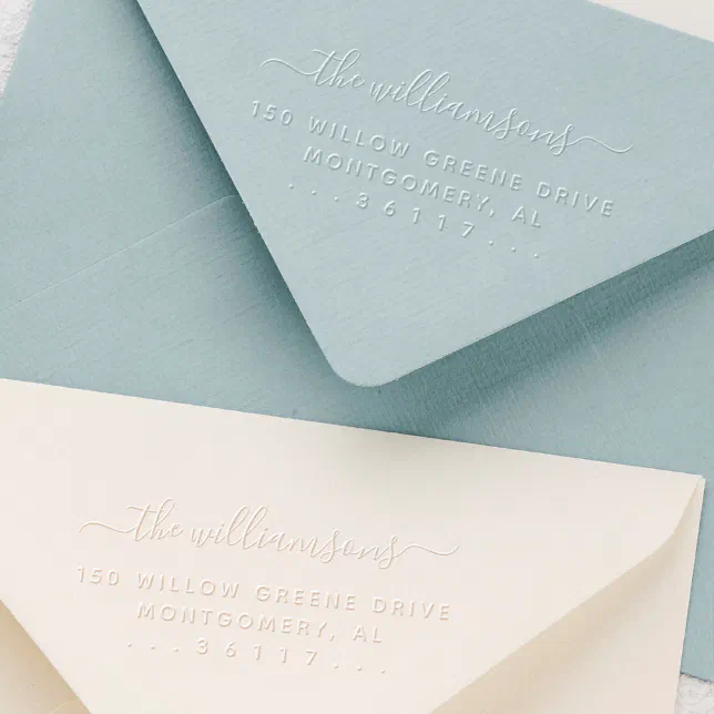 Modern Minimal Family Name Script Custom Address Embosser Zazzle