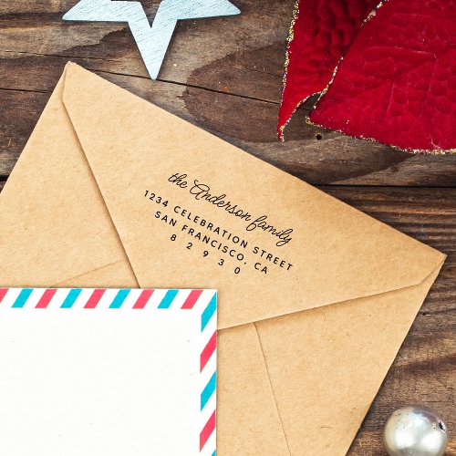 Modern Minimal Family Name Script Return Address Self_inking Stamp