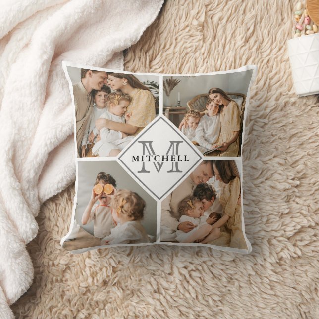 Modern Minimal Family Photo Collage | Custom Gift Throw Pillow (Blanket)