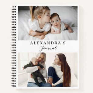 Modern Minimal Family Two Photo Personalized Text Notebook