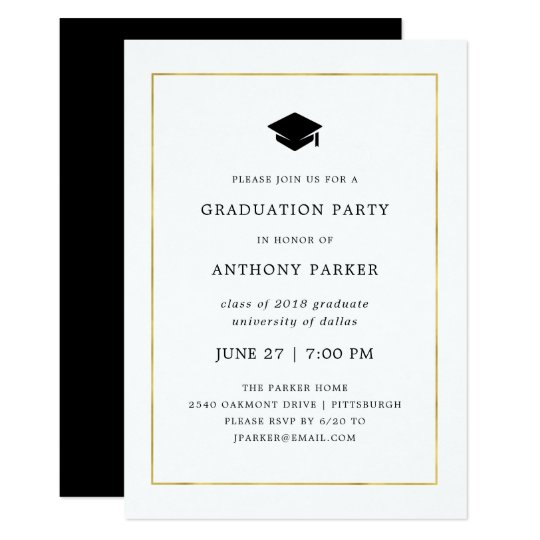 Modern Minimal | Faux Gold Border Graduation Party Invitation | Zazzle.com