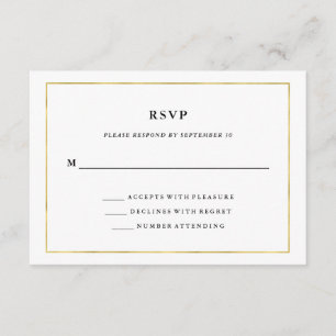 Modern Minimal   Faux Gold Border RSVP Card
