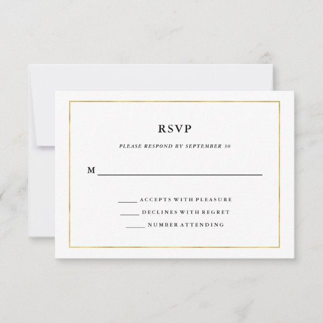 Modern Minimal | Faux Gold Border RSVP Card (Front)
