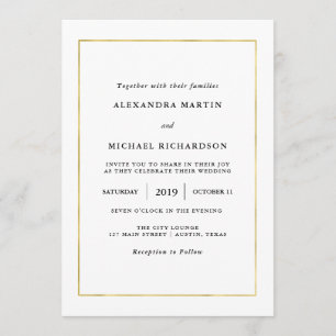 Modern Minimal Faux Gold Border Wedding Invitation