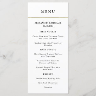 Modern Minimal Faux Gold Border Wedding Menu
