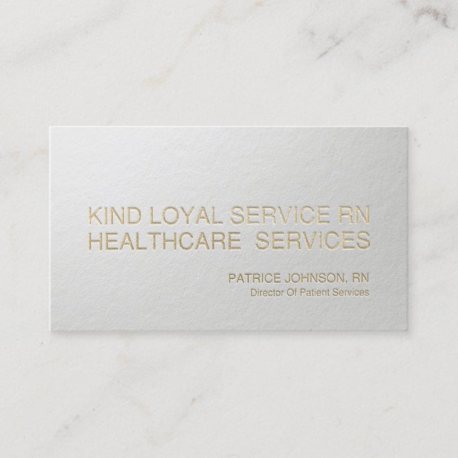 Modern Minimal Faux Gold Foil Custom Embossed Text Business Card (Front)