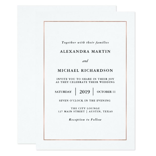 Modern Minimal | Faux Rose Gold Border Wedding Invitation