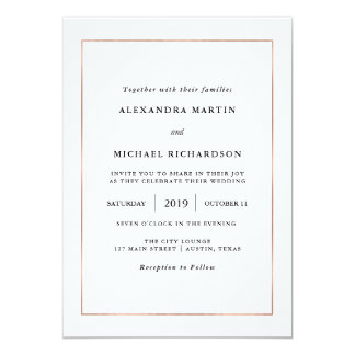 Modern Minimal | Faux Rose Gold Border Wedding Card