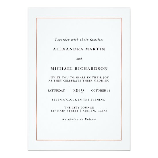 Modern Minimal | Faux Rose Gold Border Wedding Invitation