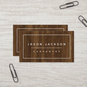 Modern Minimal Faux Wood Construction Business Business Card by CoutureBusiness at Zazzle
